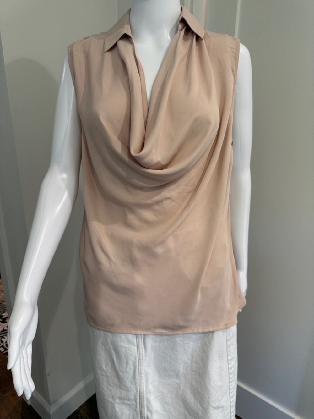 Reiss Blush Beige Draped Cowl Neck Sleeveless Top